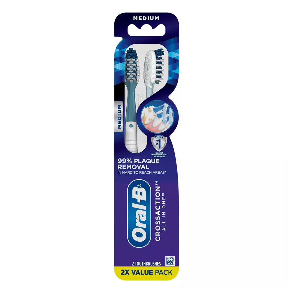 Oral B Cross Action All In One Toothbrush Twin Pack, Medium Bristle, 2 Ea